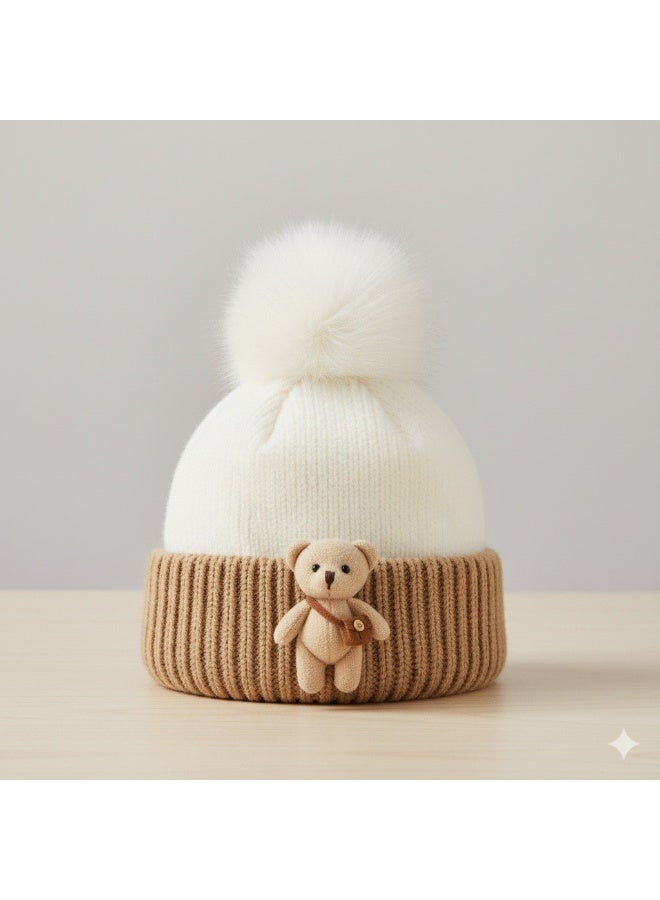 Cute Bear Winter Hat for Kids! Adorable and cute design with pop-out ears and a smiling bear face, suitable for boys and girls from infancy up to approximately 6 years old. Perfect for everyday outings or playing outdoors during winter. Easy to wear and gives your child a fun and adorable look. - Image 1