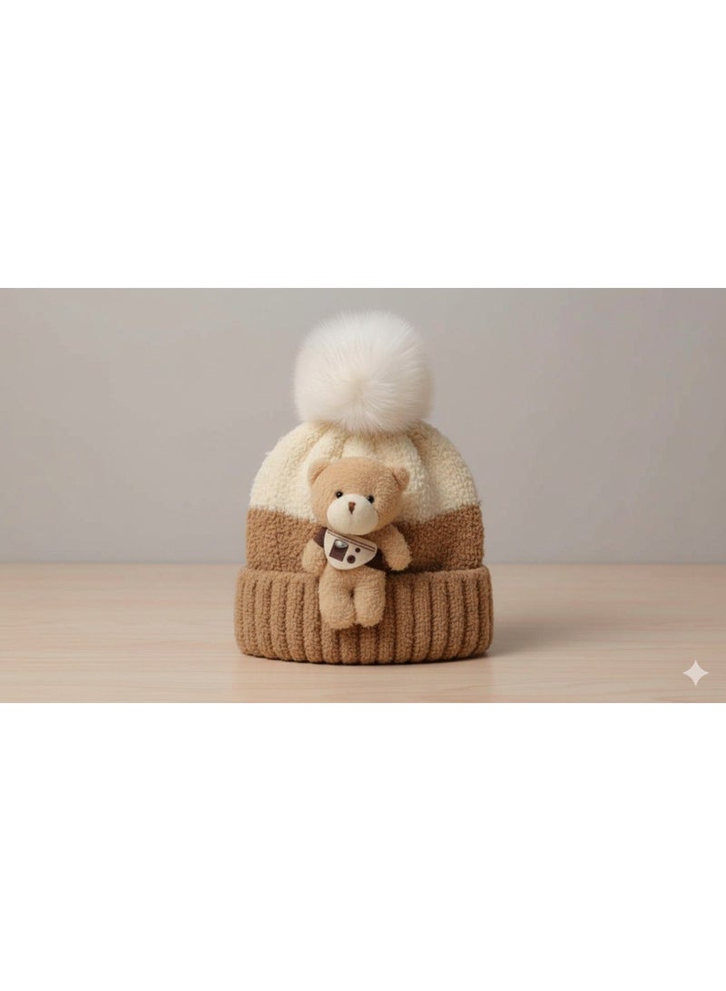 Cute Bear Winter Hat for Kids! Adorable and cute design with pop-out ears and a smiling bear face, suitable for boys and girls from infancy up to approximately 6 years old. Perfect for everyday outings or playing outdoors during winter. Easy to wear and gives your child a fun and adorable look. - Image 2
