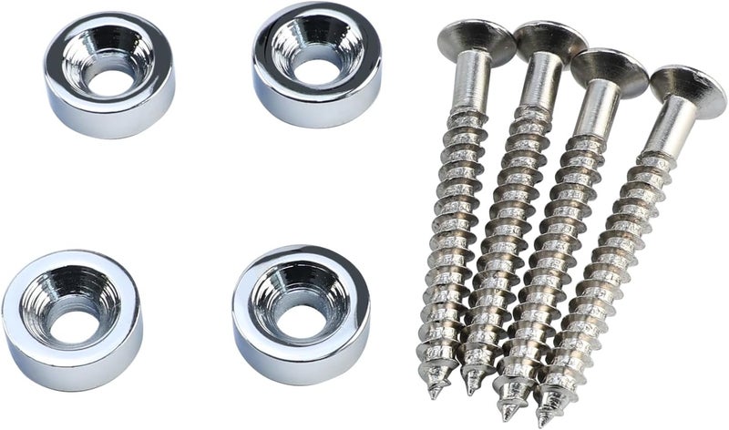 OVSAL 4Pcs Guitar Neck Joint Ferrules with Screws Stainless Steel Bass Joint Bushings Bolt Kit Compatible with Bolt-on Necks Electric Bass Guitar Replacement Parts Chrome - Image 1