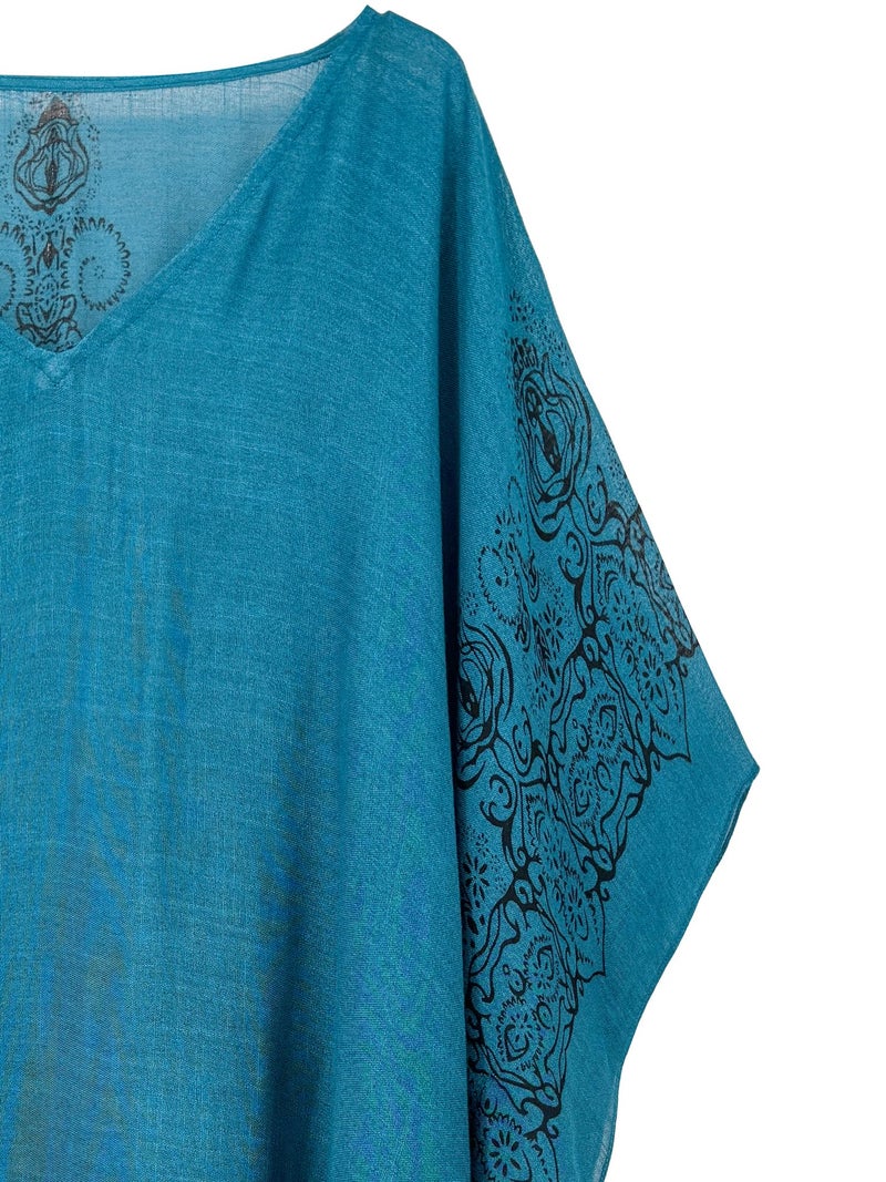 Moss Rose Caftan for Women Beach Cover up Swimsuit Kimono Cardigan with Bohemian Floral Print - Image 4