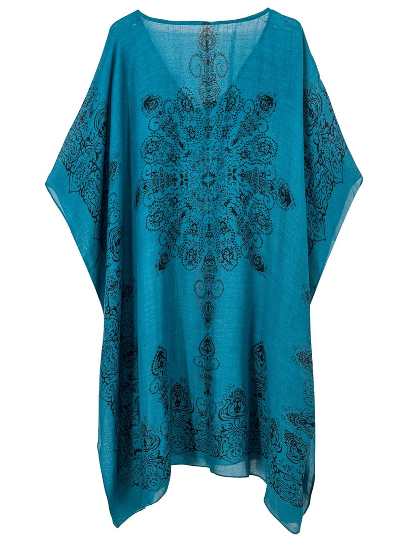Moss Rose Caftan for Women Beach Cover up Swimsuit Kimono Cardigan with Bohemian Floral Print - Image 3