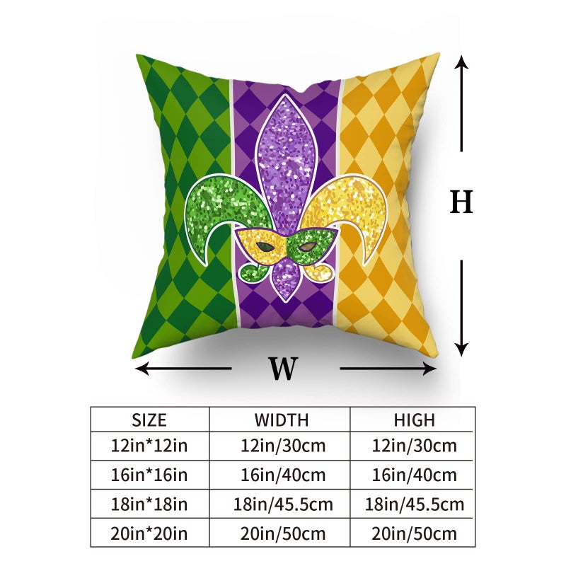 aportt Mardi Gras Pillow Covers 18X18 Inch Masquerade Mask Fleur De Lis Couch Pillow Cases Yellow Purple Green Throw Pillows Set of 2 Happy Mardi Gras Holiday Party Decor For Sofa Couch Home Decorations - Image 5