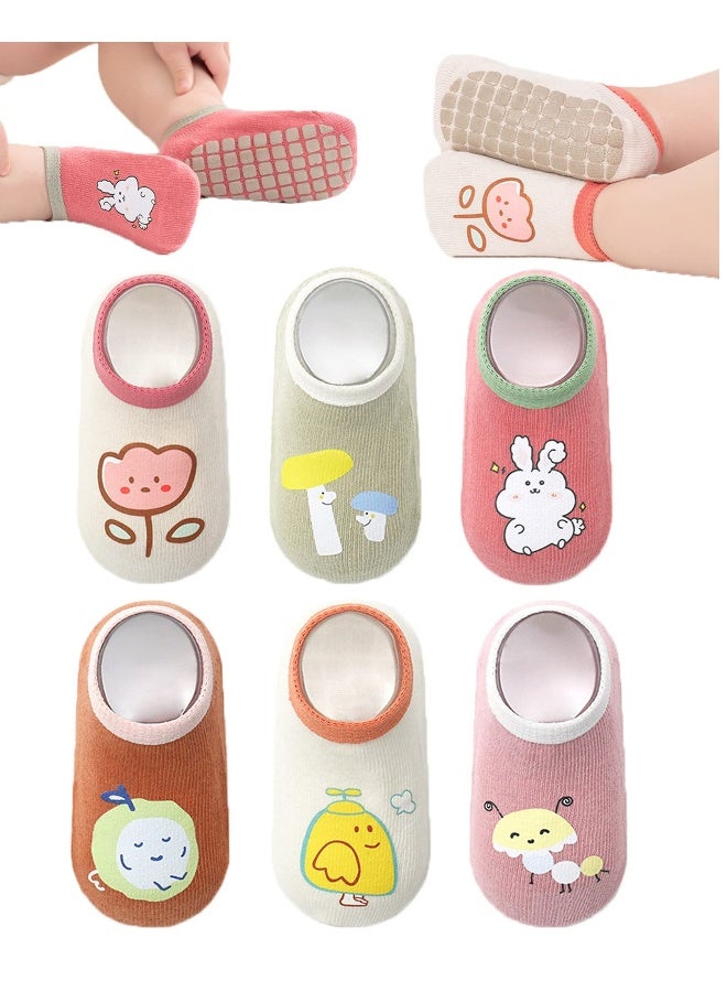 Baby Non-skid Grip Socks Toddler Socks Anti Skid Slipper Crew Socks for Girls Boys Infant Newborn, 6 Pairs, S Size, 0-12 months infant - Image 1