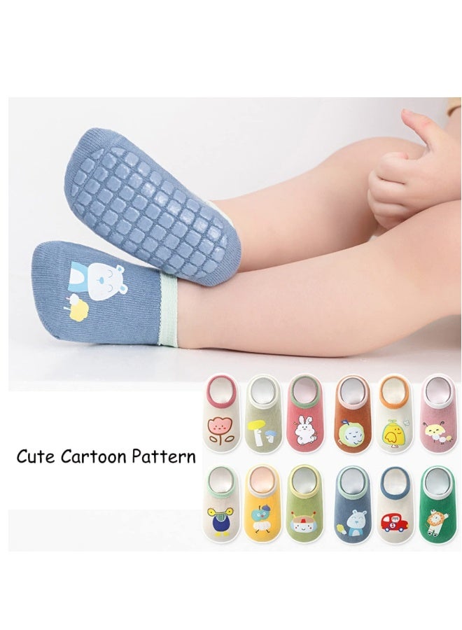 Baby Non-skid Grip Socks Toddler Socks Anti Skid Slipper Crew Socks for Girls Boys Infant Newborn, 6 Pairs, S Size, 0-12 months infant - Image 2