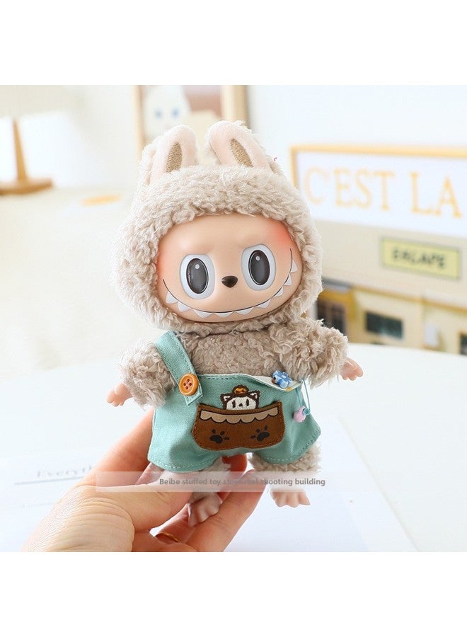 Labubu Doll Clothes 17cm Macaroon Vinyl Doll Labubu Doll Clothes Dress For T-Shirt Jeans-Specifications:Suitable For The First And Second Generation (excluding Baby)-Color:Green Shoulder Overalls (excluding Baby)  - Image 1