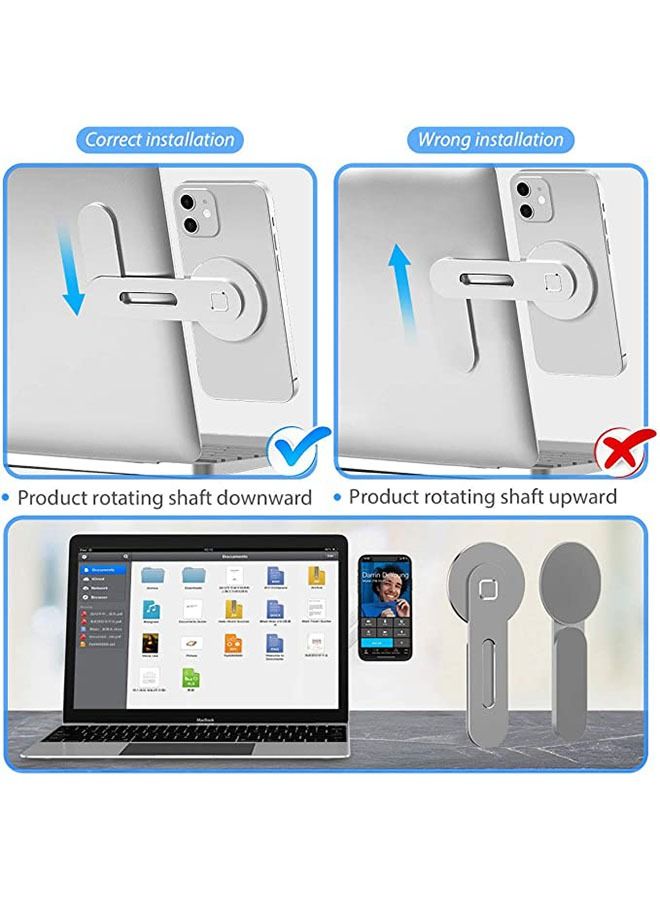 Arabest Magnetic Phone Holder for Laptop, Adjustable Phone Monitor Side Mount for iPhone 14 /13 Series / 12 Pro Max/ 12 Pro/ 12 Mini, Slim Portable Foldable Computer Expansion Bracket, Silver  - Image 3