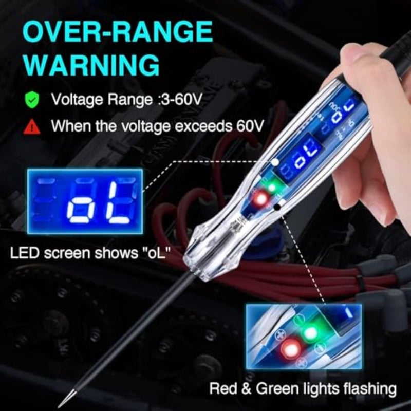 Automotive Test Light, 3-60V DC Digital LED Circuit Tester, Heavy Duty Light Tester with Voltmeter, Auto Electrical Tester, Auto Bidirectional Voltage Tester Electric Test Pen, Circuits Tester - Image 5