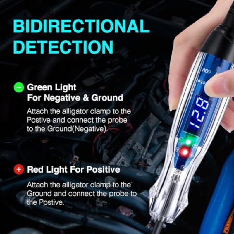 Automotive Test Light, 3-60V DC Digital LED Circuit Tester, Heavy Duty Light Tester with Voltmeter, Auto Electrical Tester, Auto Bidirectional Voltage Tester Electric Test Pen, Circuits Tester - Image 3