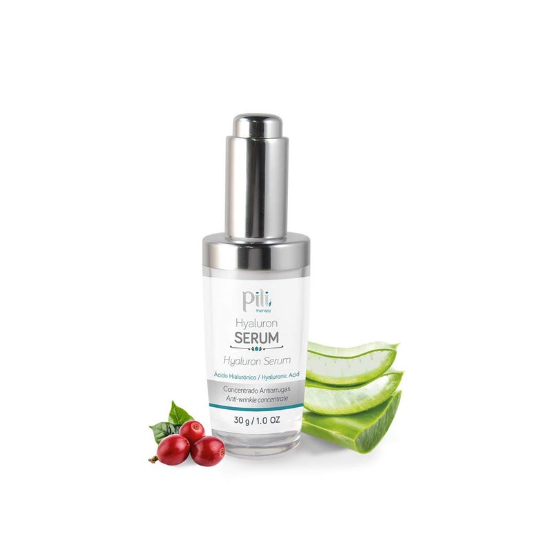 Pili Hyaluronic Serum | Concentrated Hyaluronic Acid Serum with Aloe Vera and Coffee extract | Best Anti- Aging, Anti-Wrinkle formula for Face - Suero Concentrado de Acido Hialuronico| 1 oz