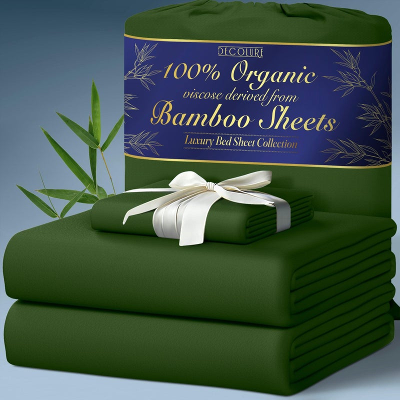 Decolure 100 ٪ Viscose العضوية المستمدة من صفائح الخيزران الحجم التوأم 3pcs - ناعم وتبريد فاخر 17 "" غرز مزدوج جيب عميق مثالي للنوم الساخن - صفائح السرير التوأم (الزيتون) - Image 1