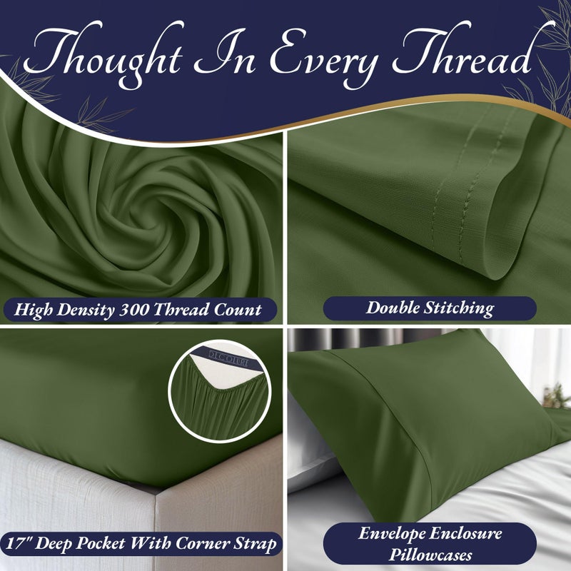 Decolure 100 ٪ Viscose العضوية المستمدة من صفائح الخيزران الحجم التوأم 3pcs - ناعم وتبريد فاخر 17 "" غرز مزدوج جيب عميق مثالي للنوم الساخن - صفائح السرير التوأم (الزيتون) - Image 3