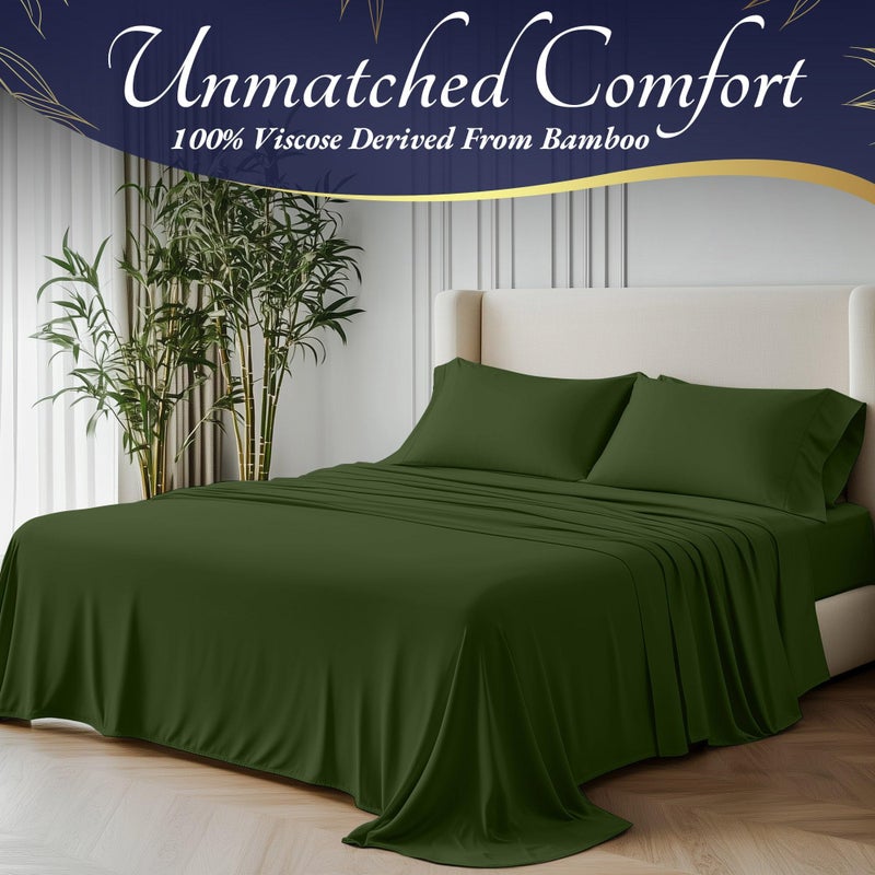 Decolure 100 ٪ Viscose العضوية المستمدة من صفائح الخيزران الحجم التوأم 3pcs - ناعم وتبريد فاخر 17 "" غرز مزدوج جيب عميق مثالي للنوم الساخن - صفائح السرير التوأم (الزيتون) - Image 2