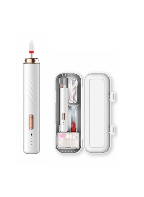 Electric Nail Grinder, Nail Art Grinder for Exfoliation with Ceramic Nail Drill Bits for Beginners, Nail Drill Machine Set for Polishing Nails, Manicure and Pedicure Tools (White)