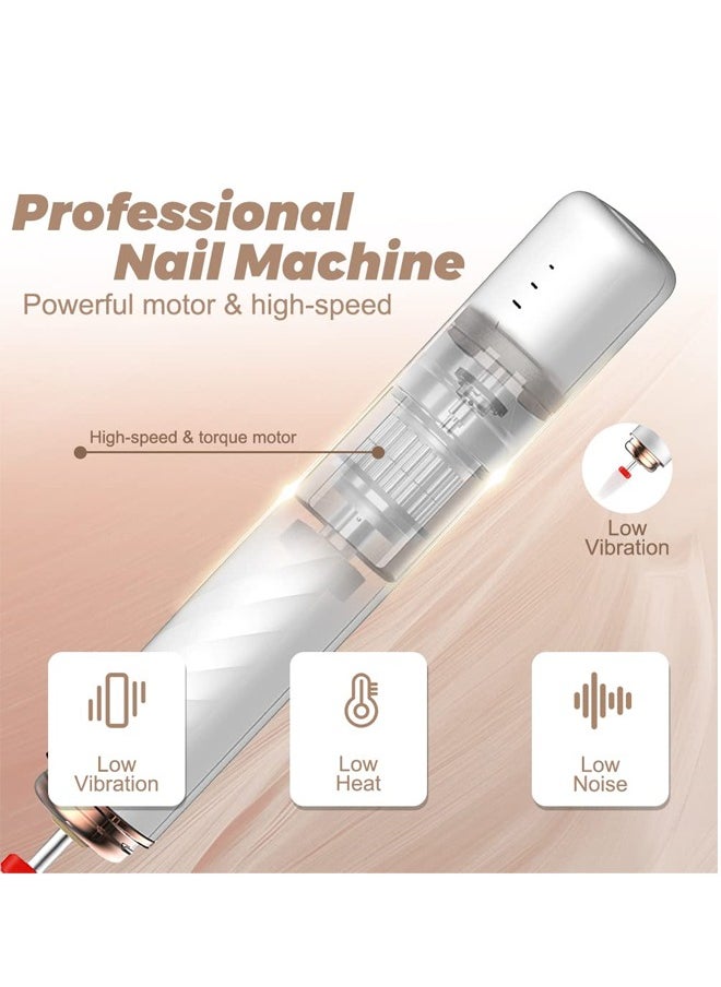 Electric Nail Grinder, Nail Art Grinder for Exfoliation with Ceramic Nail Drill Bits for Beginners, Nail Drill Machine Set for Polishing Nails, Manicure and Pedicure Tools (White)