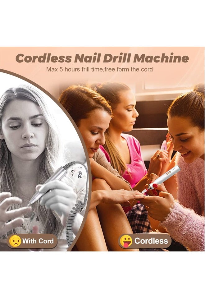 Electric Nail Grinder, Nail Art Grinder for Exfoliation with Ceramic Nail Drill Bits for Beginners, Nail Drill Machine Set for Polishing Nails, Manicure and Pedicure Tools (White)