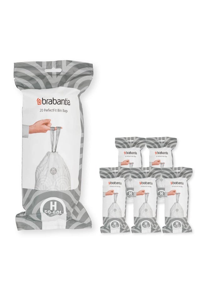 برابانتيا Brabantia PerfectFit أكياس نفايات متعددة العبوات مقاس H (50–60 لتر) – 120 كيس – أكياس قمامة بلاستيكية سميكة مع شريط إغلاق، أبيض - Image 1