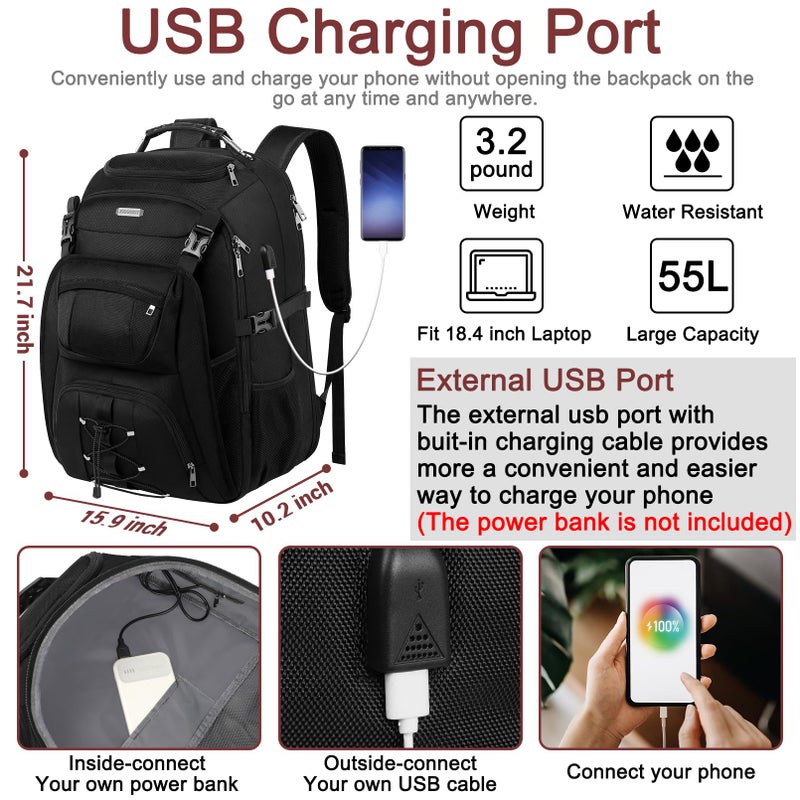 JCDOBEST Extra Large Laptop Backpack for Travel, College & Work, TSA Friendly Commuter Gaming Bag with USB Charging Port, Compatible with PS5/PS5 Pro/PS5 Slim, Fit 15-18.4 inch laptop, 21.7x15.9x10.2 - Image 2