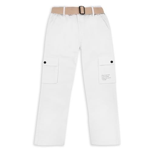 CAVIO Boys Cotton Solid Cargo Trouser White - Image 1