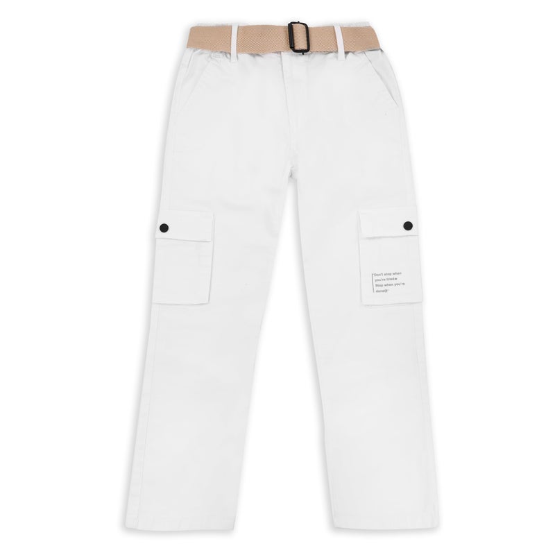CAVIO Boys Cotton Solid Cargo Trouser White - Image 5