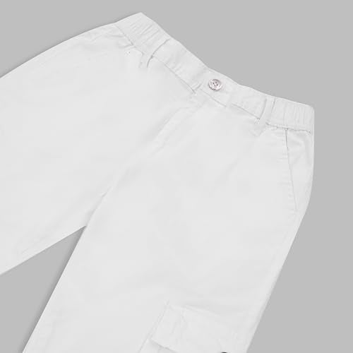 CAVIO Boys Cotton Solid Cargo Trouser White - Image 3