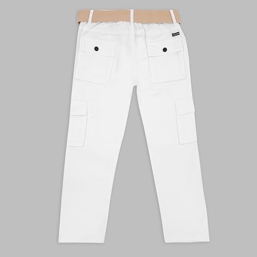 CAVIO Boys Cotton Solid Cargo Trouser White - Image 4