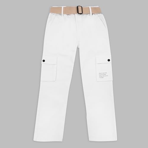 CAVIO Boys Cotton Solid Cargo Trouser White - Image 2