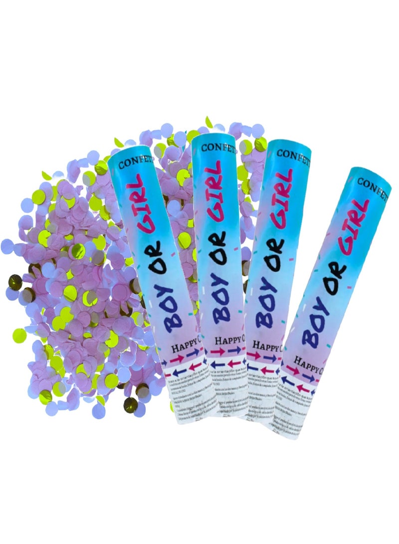 4 PCS Of Gender Reveal Boy Or Girl Twist Poppers With Pink Confetti For Baby Girl Announcement Party - Image 1