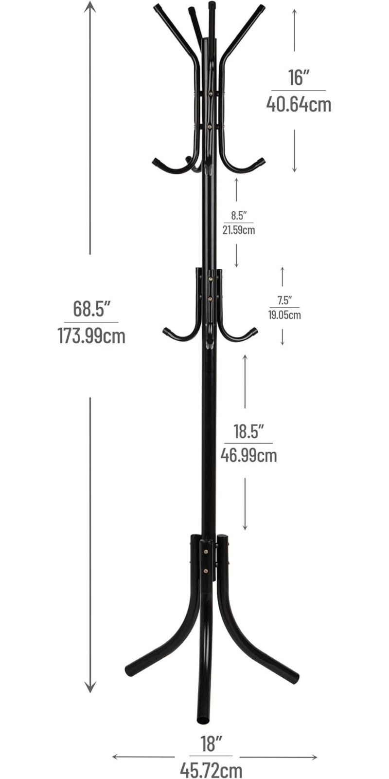 Mind Reader SHOWAY COATRACK Standing Metal Coat Rack Hat Hanger 11 Hook for Jacket, Purse, Scarf Rack, Umbrella Tree Stand,  Black - Image 3