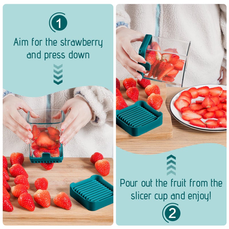 Gengcang 3-In-1 Strawberry Banana & Egg Slicer Cup | Detachable Fruit Cutter With Push Plate For Effortlessly Safe Slicing | Quick Meal Prep & Snacks Kitchen Gadget (Blackish Green) - Image 5