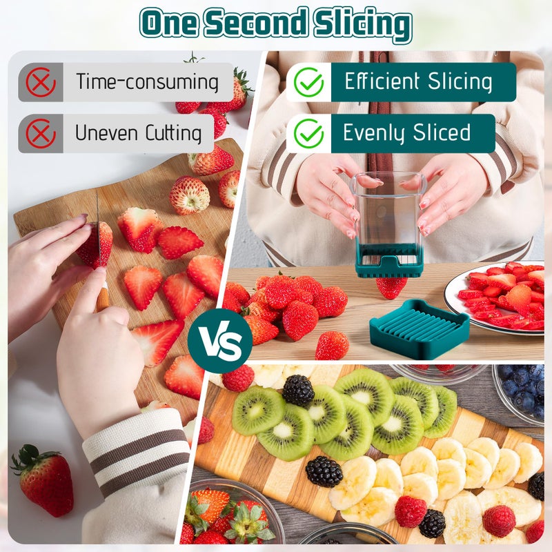 Gengcang 3-In-1 Strawberry Banana & Egg Slicer Cup | Detachable Fruit Cutter With Push Plate For Effortlessly Safe Slicing | Quick Meal Prep & Snacks Kitchen Gadget (Blackish Green) - Image 4