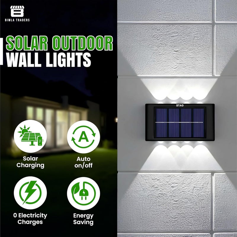 Btag Sun-Powered Up & Down LED Wall Light for Outdoor Use – 8 LED Waterproof Patio Light, Eco-Friendly Sunlight Powered Lamp for Home, Garden, Garage, and Balcony – Pack of 2 (SL009) - Image 2