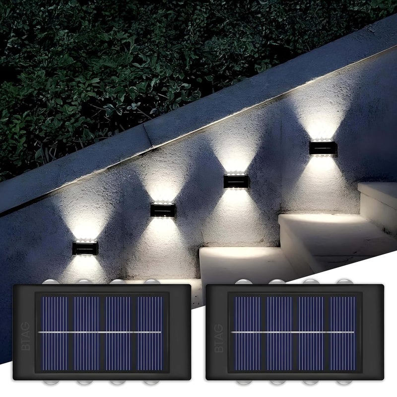 Btag Sun-Powered Up & Down LED Wall Light for Outdoor Use – 8 LED Waterproof Patio Light, Eco-Friendly Sunlight Powered Lamp for Home, Garden, Garage, and Balcony – Pack of 2 (SL009) - Image 1