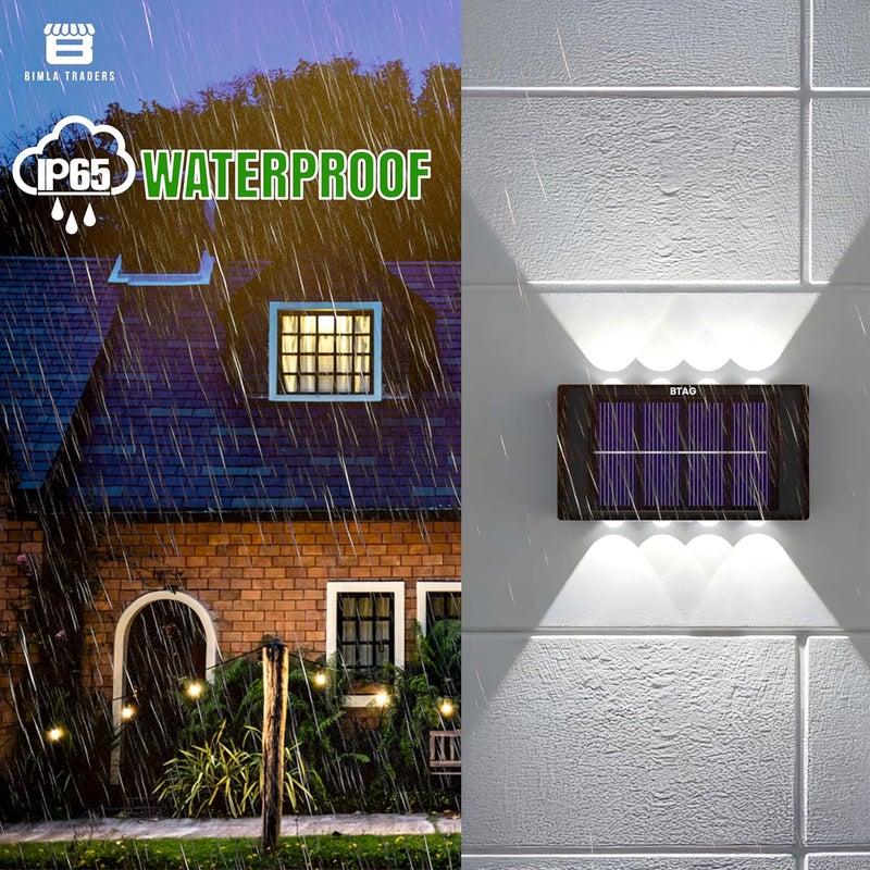 Btag Sun-Powered Up & Down LED Wall Light for Outdoor Use – 8 LED Waterproof Patio Light, Eco-Friendly Sunlight Powered Lamp for Home, Garden, Garage, and Balcony – Pack of 2 (SL009) - Image 3