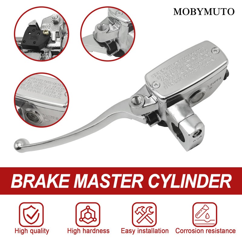 MOBYMUTO Universal 1 25mm Motorcycle Brake Master Cylinder Lever Chrome Handle Brake Master Cylinder Clutch Lever Hydraulic Brake Clutch Master Cylinder Lever Left Side - Image 4