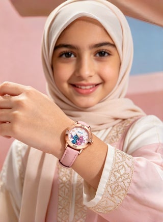 Stitch Kids Watch for Girls Pink Leather Strap Diamond Studded Quartz Wrist Watch for Children kids Time Learning School Daily Wear Birthday Party Gift Waterproof Adjustable - view 3