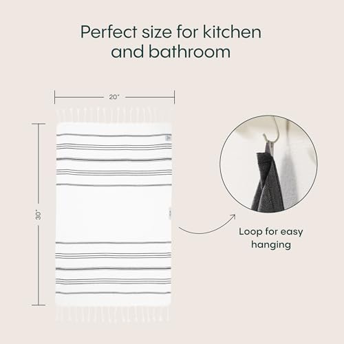 WETCAT Turkish Hand Towels with Hanging Loop, Set of 2 (20" x 30") 100% Turkish Cotton, Pre-Washed, Quick Drying, for Kitchen or Bathroom - Black & White - Image 4