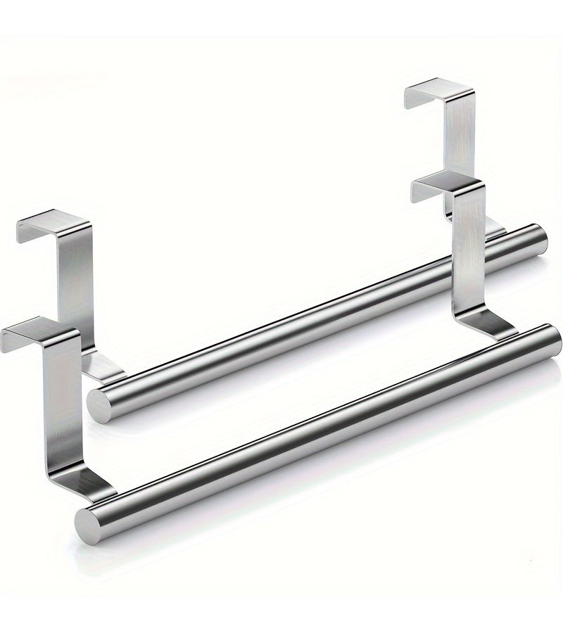 مشجب مناشف من الستانلس ستيل والذهب، قطعتان، معلق فوق الباب، قضيب مناشف للحمام وخزانة المطبخ والخزانة - Image 1