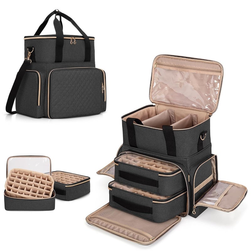 LUXJA Nail Polish Organizer Holds 70 Bottles and a Nail Lamp, Nail Polish Case with 2 Removable Bags and Tools Storage Pockets (Patent Pending), Black