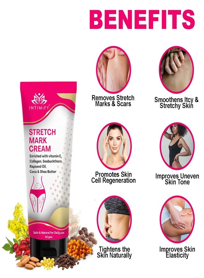 INTIMIFY كريم إنتيميفاي لإزالة علامات التمدد للنساء والفتيات، كريم علامات التمدد أثناء الحمل، كريم علامات التمدد خلال فترة الحمل، كريم إزالة علامات التمدد بعد الولادة 50 غرام (عبوة واحدة) - Image 4