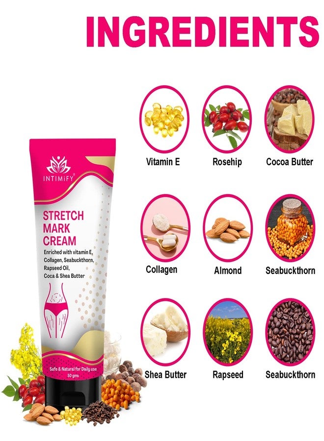 INTIMIFY كريم إنتيميفاي لإزالة علامات التمدد للنساء والفتيات، كريم علامات التمدد أثناء الحمل، كريم علامات التمدد خلال فترة الحمل، كريم إزالة علامات التمدد بعد الولادة 50 غرام (عبوة واحدة) - Image 5