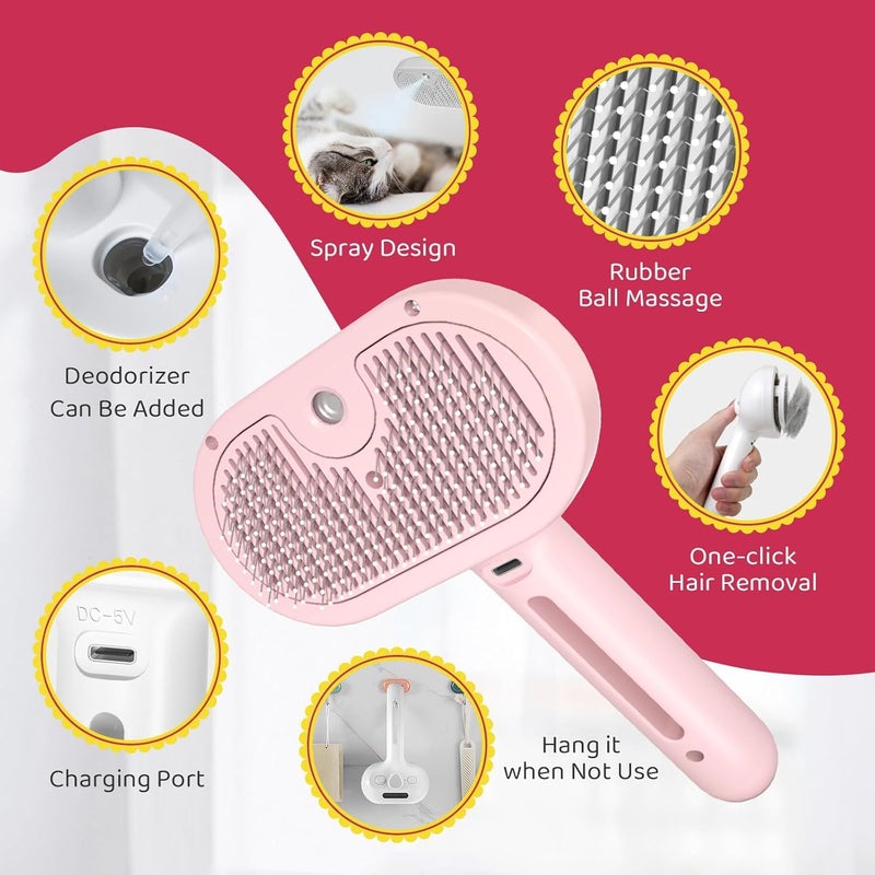 HATCHMATIC Cat Brush, Grooming Brush Anti-Static Cat Hair brush for shedding Cat, Rechargeable Self Cleaning Cat&Dog Brush for indoor And Outdoors All types of Pets Long and Short Hair (Pink) - Image 2