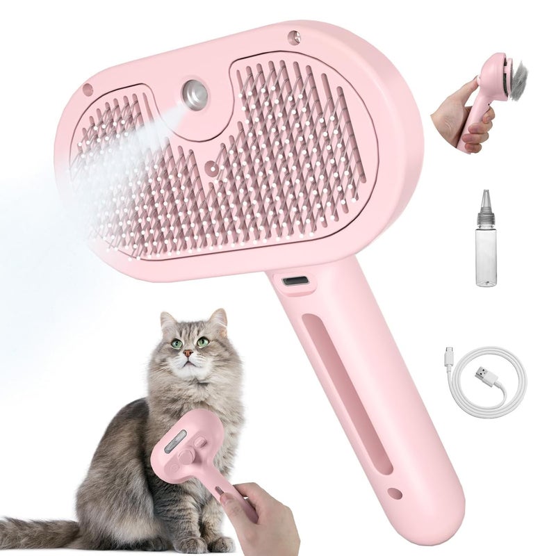 HATCHMATIC Cat Brush, Grooming Brush Anti-Static Cat Hair brush for shedding Cat, Rechargeable Self Cleaning Cat&Dog Brush for indoor And Outdoors All types of Pets Long and Short Hair (Pink) - Image 1