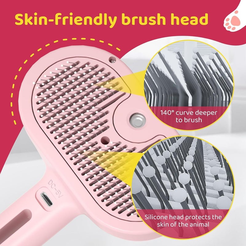 HATCHMATIC Cat Brush, Grooming Brush Anti-Static Cat Hair brush for shedding Cat, Rechargeable Self Cleaning Cat&Dog Brush for indoor And Outdoors All types of Pets Long and Short Hair (Pink) - Image 5