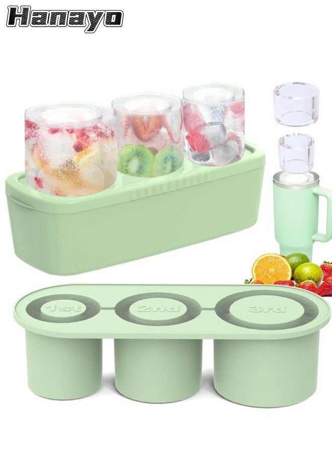 Hanayo Ice Cube Tray for 40Oz Tumbler Cup 3 Pcs Silicone Cylinder Ice Mold with Lid and Bin for Freezer Ice Drink Juice Summer Gifts(Green) - Image 1
