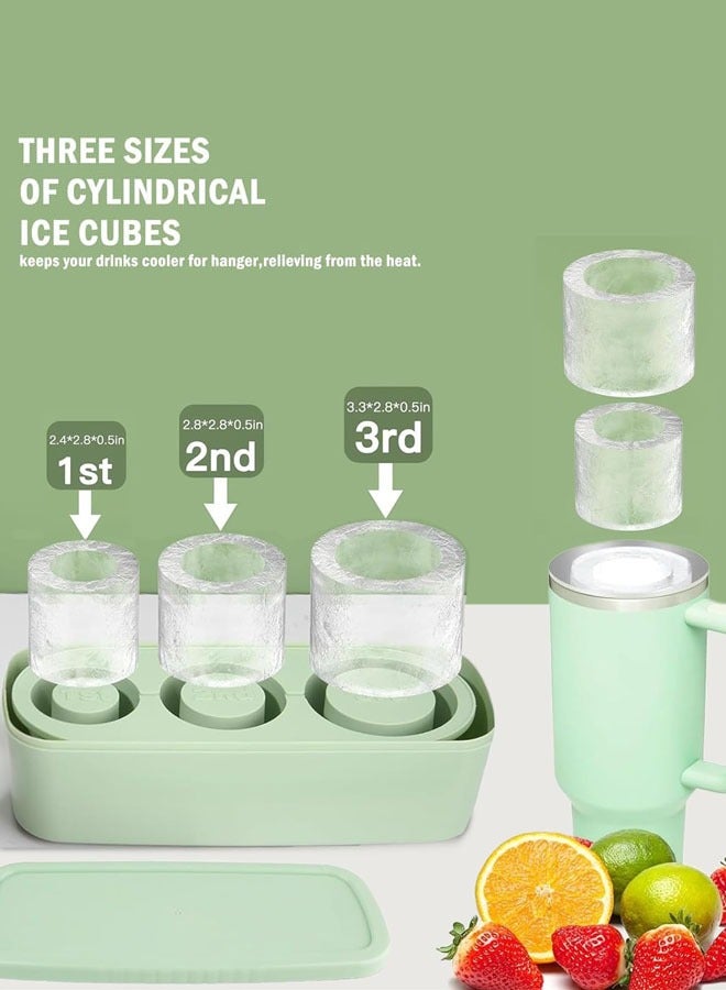 Hanayo Ice Cube Tray for 40Oz Tumbler Cup 3 Pcs Silicone Cylinder Ice Mold with Lid and Bin for Freezer Ice Drink Juice Summer Gifts(Green) - Image 3