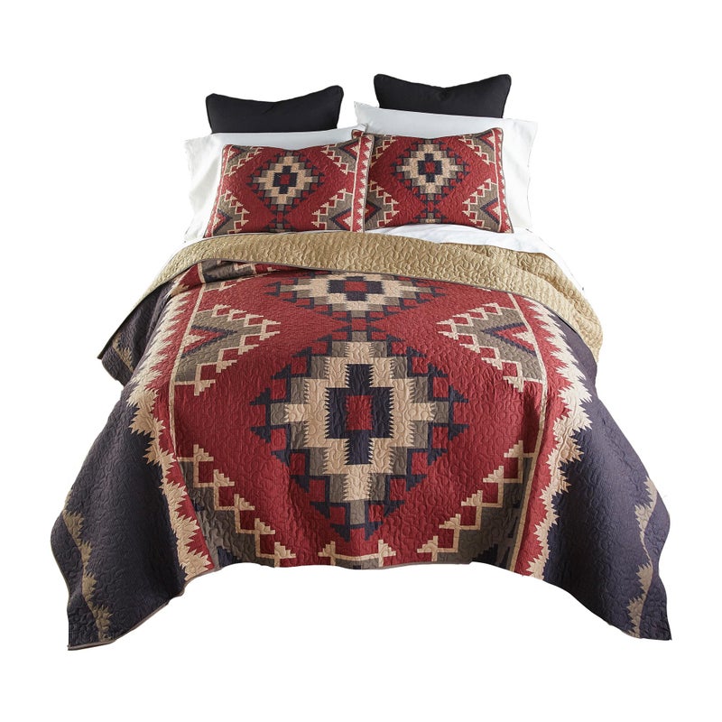 Donna Sharp Donna Sharp King Bedding Set  3 Piece  Mojave Red Southwest Quilt Set with Quilt and Two King Pillow Shams  Machine Washable 