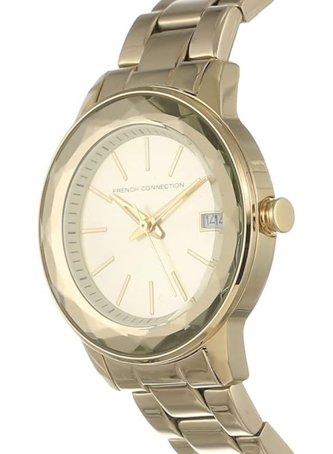 French Connection Women's Gold Dial Gold Stainless Steel Bracelet Analog Watch 42mm - Image 3