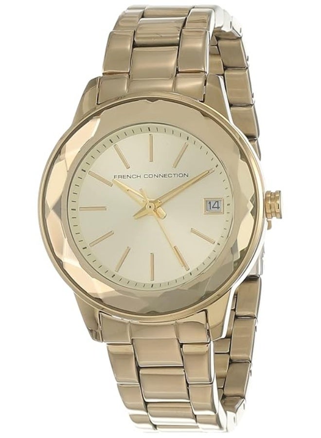 French Connection Women's Gold Dial Gold Stainless Steel Bracelet Analog Watch 42mm - Image 2