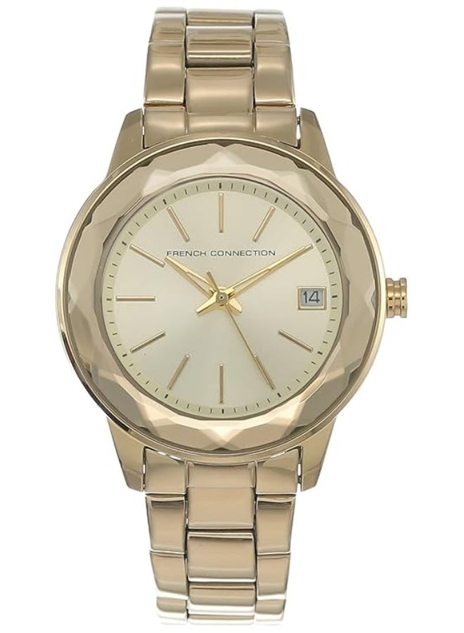 French Connection Women's Gold Dial Gold Stainless Steel Bracelet Analog Watch 42mm - Image 1