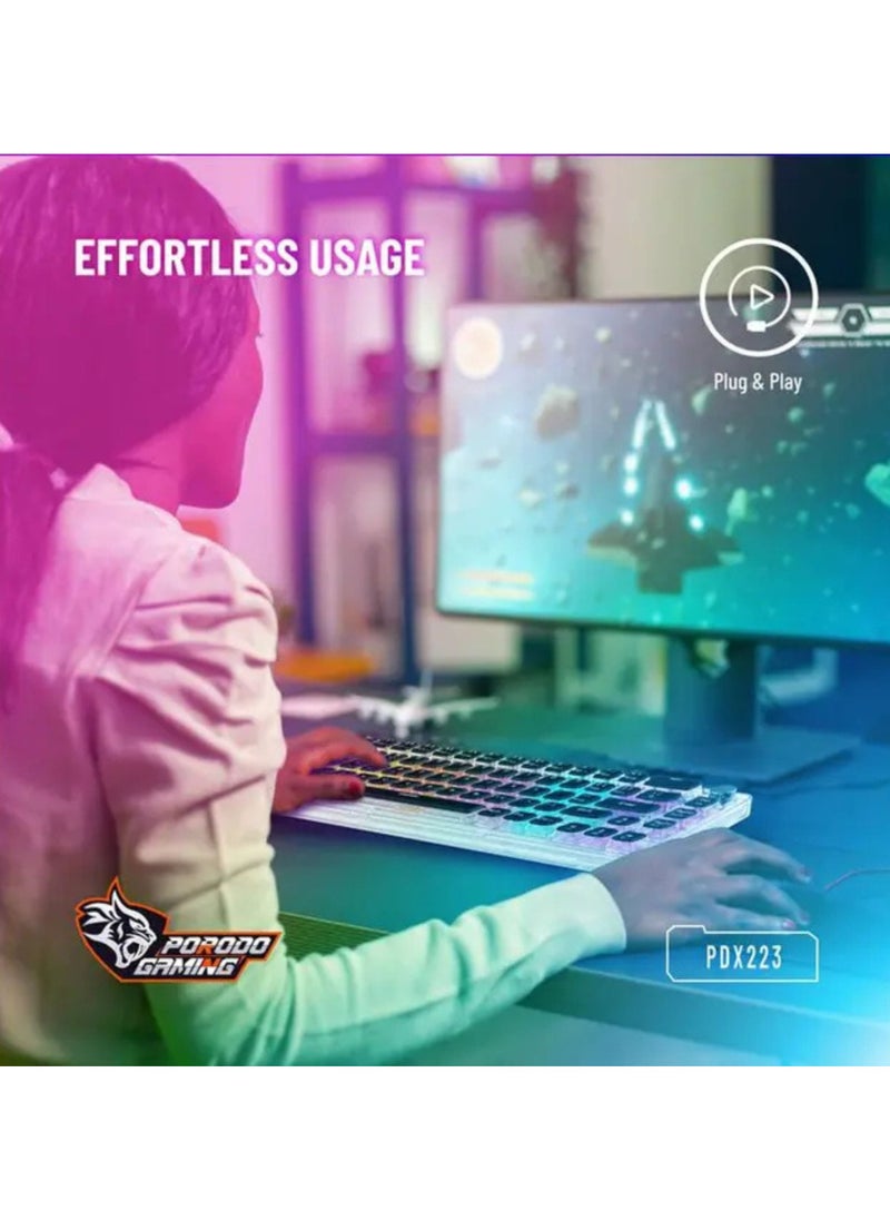 porodo - Gaming Pudding Keycaps Transparent Mechanical Keyboard Multi-Function Rotary Knob With 67 English + Arabic Keys, 50+ Million Clicks Lifespan, 1.5-Meter PVC USB - Transparent - Image 1